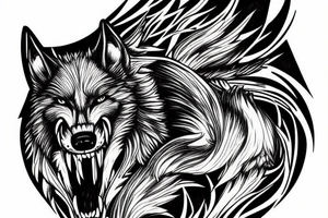 Norse designs that fade into a side profile of Fenrir the wolf tattoo idea