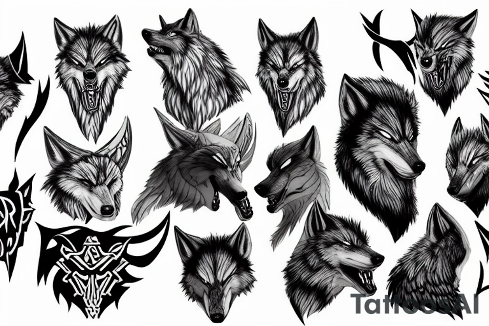 Norse designs that fade into a side profile of Fenrir the wolf tattoo idea