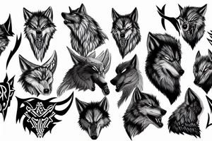 Norse designs that fade into a side profile of Fenrir the wolf tattoo idea
