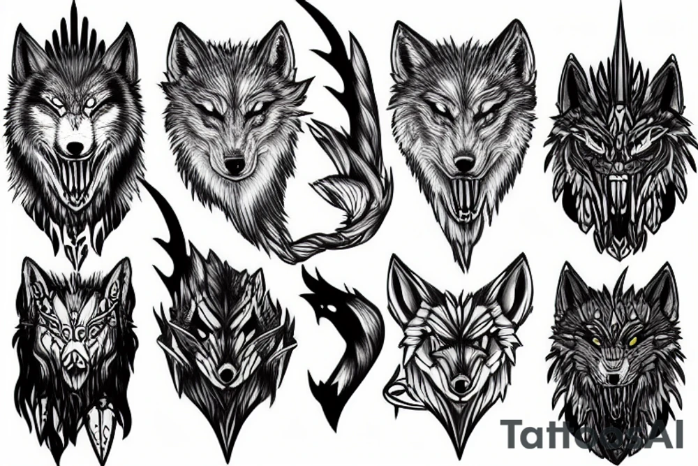 Norse designs that fade into a side profile of Fenrir the wolf tattoo idea