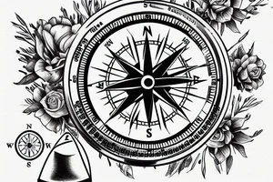 A compass with the date December 9th 2019 in it. With plumbing and flowers tattoo idea