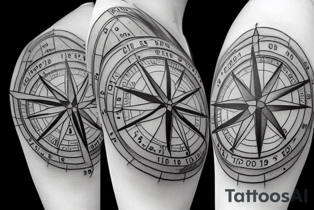 A compass with the date December 9th 2019 in it. With plumbing and flowers tattoo idea