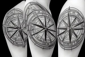 A compass with the date December 9th 2019 in it. With plumbing and flowers tattoo idea