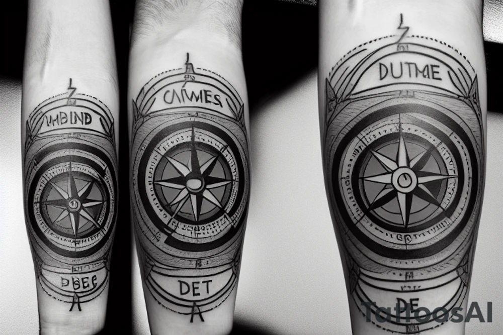 A compass with the date December 9th 2019 in it. With plumbing and flowers tattoo idea