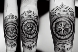 A compass with the date December 9th 2019 in it. With plumbing and flowers tattoo idea