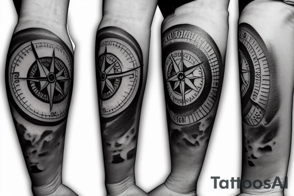 A compass with the date December 9th 2019 in it. With plumbing and flowers tattoo idea