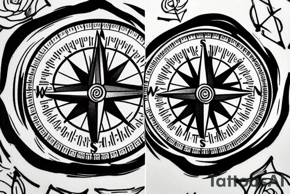 A compass with the date December 9th 2019 in it. With plumbing and flowers tattoo idea