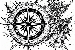 A compass with the date December 9th 2019 in it. With plumbing and flowers tattoo idea