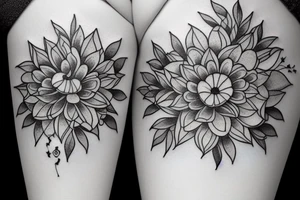 Marigold flower grasped by a flying wren tattoo idea