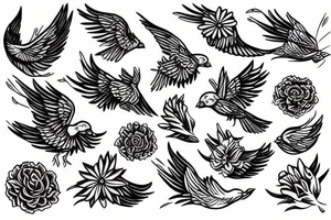 Flying bird, carrying a marigold flower in it's claws tattoo idea