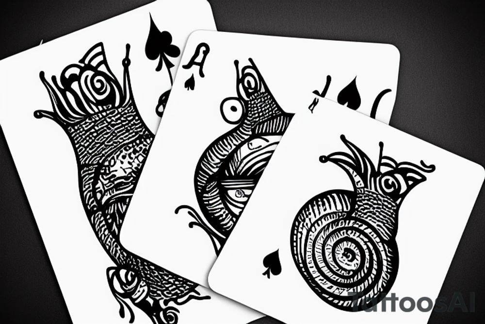 snail playing cards at a table tattoo idea