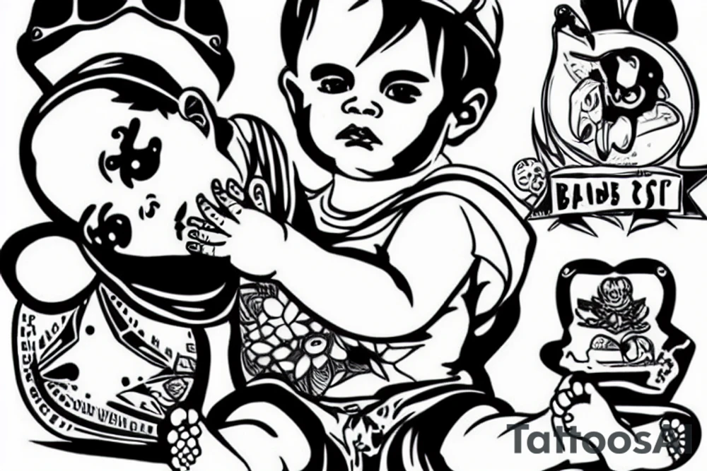 badass baby at a computer tattoo idea