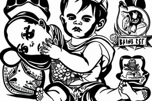 badass baby at a computer tattoo idea
