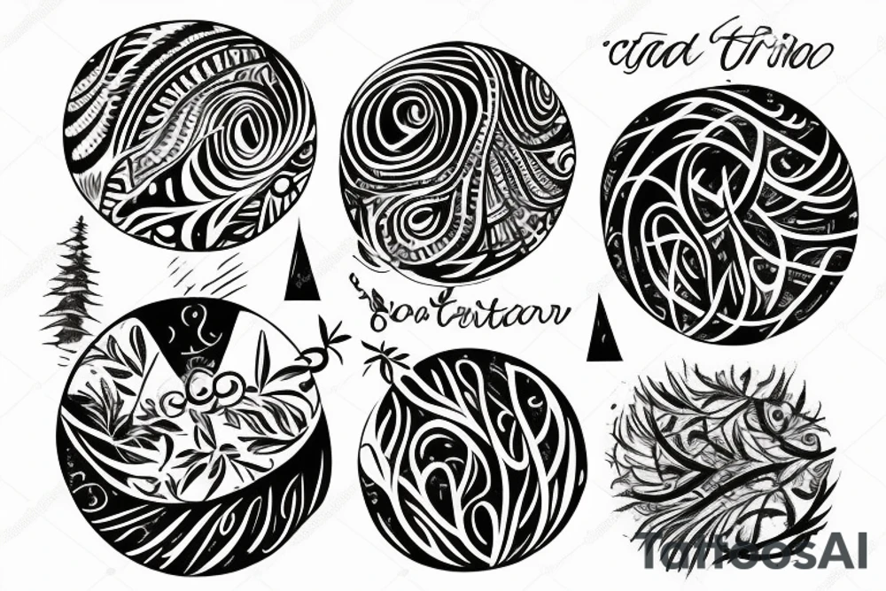 circle tatoo with forest and line under it tattoo idea