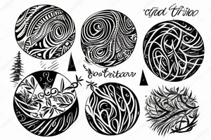 circle tatoo with forest and line under it tattoo idea