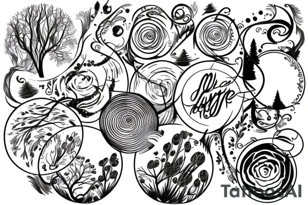 circle tattoo with forest and line under it tattoo idea