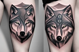 wolf under the moon and ukrainian flag tattoo idea