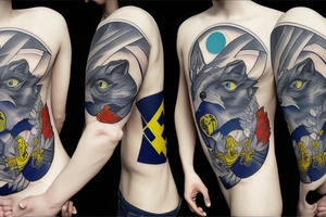 wolf under the moon and ukrainian flag tattoo idea