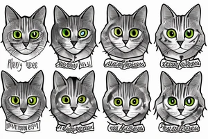 Gray tabby cat with green eyes tattoo idea