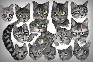 Gray tabby cat with green eyes tattoo idea