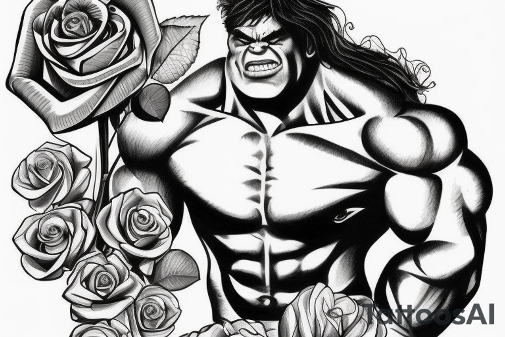 Hulk with a rose in hand tattoo idea