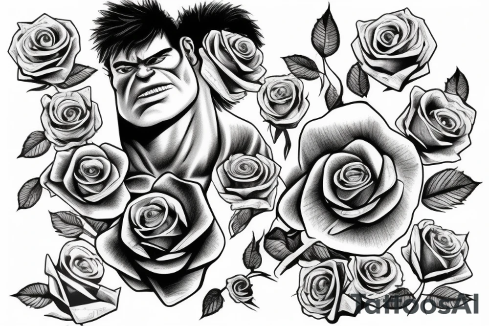 Hulk with a rose in hand tattoo idea