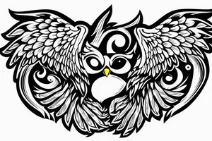 owl with wings stretching outward in front of a moon attacking tattoo idea