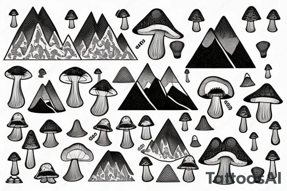 Electrical ground circuit that looks like a mountain with mushrooms tattoo idea
