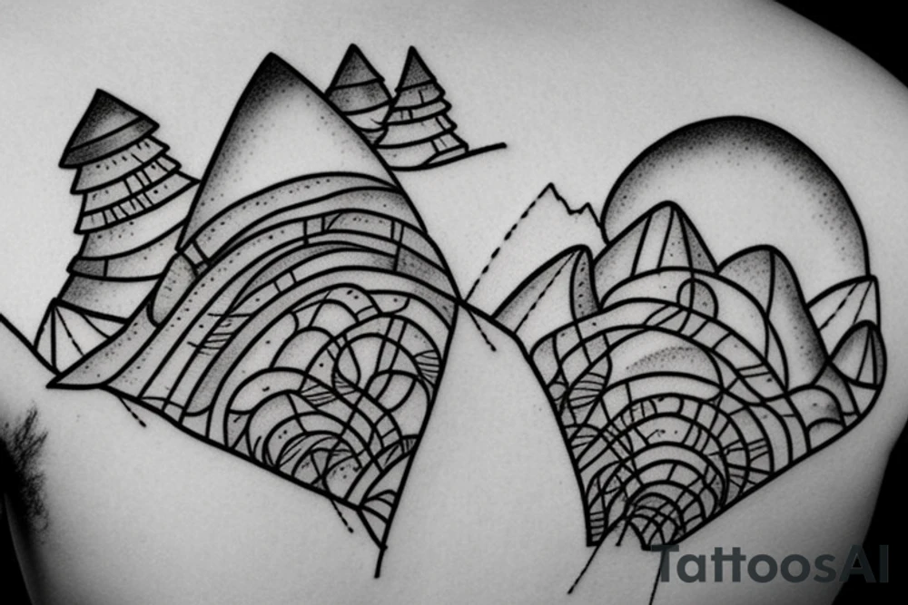 Electrical ground circuit that looks like a mountain with mushrooms tattoo idea