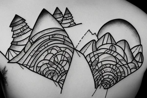 Electrical ground circuit that looks like a mountain with mushrooms tattoo idea
