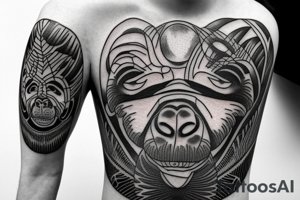 Trees in the shape of godly gorillas in a circle tattoo idea