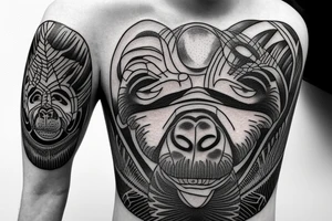 Trees in the shape of godly gorillas in a circle tattoo idea