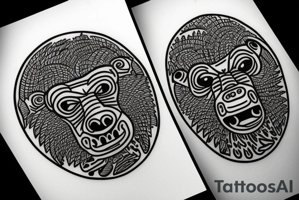 Trees in the shape of godly gorillas in a circle tattoo idea