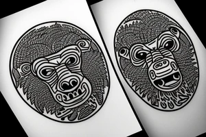 Trees in the shape of godly gorillas in a circle tattoo idea