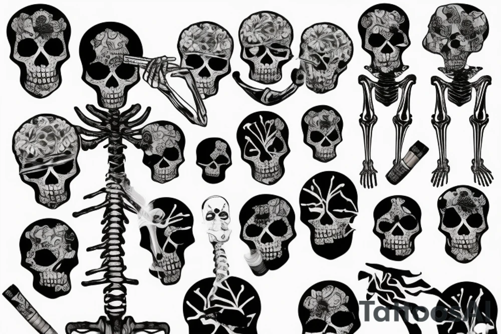 Skeleton smoking a cigarette tattoo idea