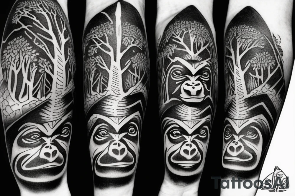 Gorillas in the shape of trees overwatchers tattoo idea