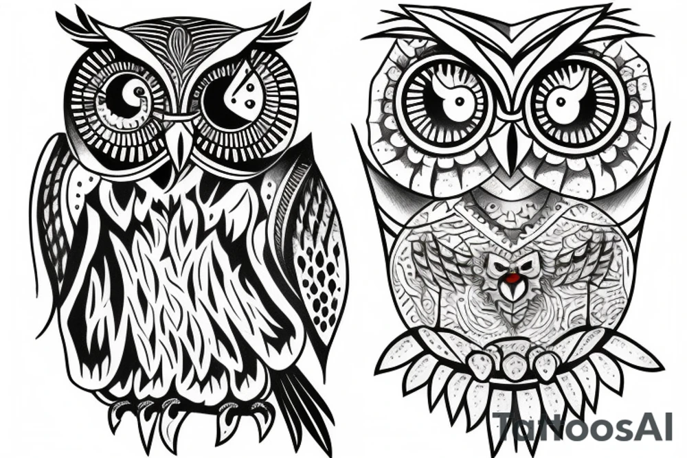 Owl and a person tattoo idea