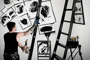 Painter on a ladder working on a wall tattoo idea