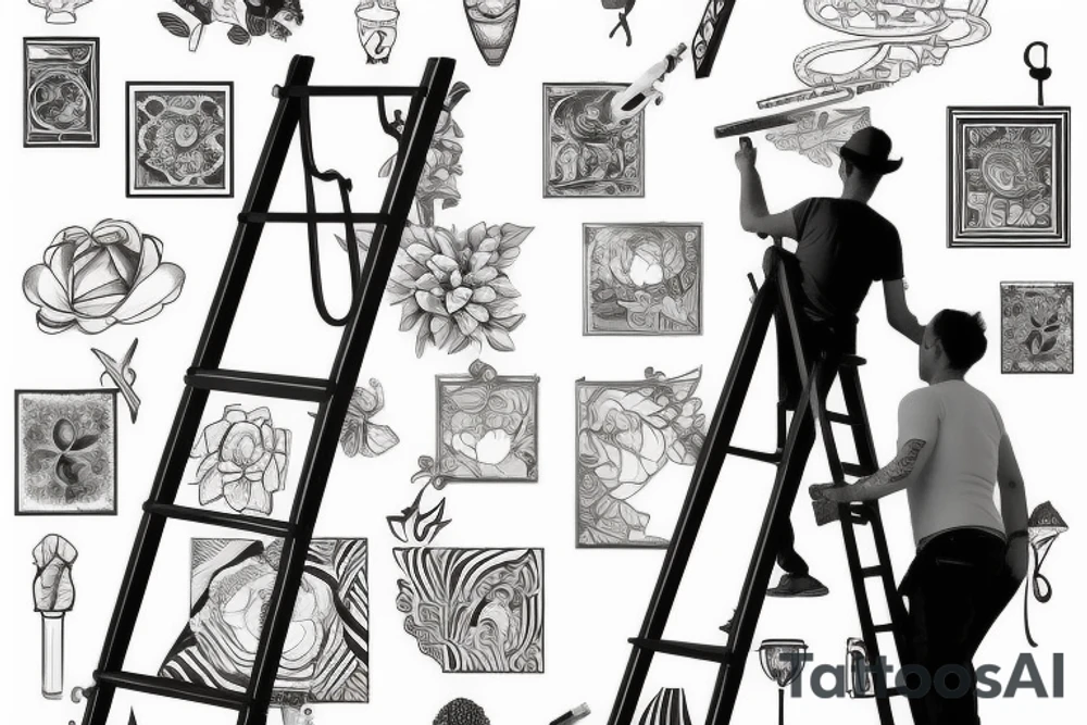 Painter on a ladder working on a wall tattoo idea