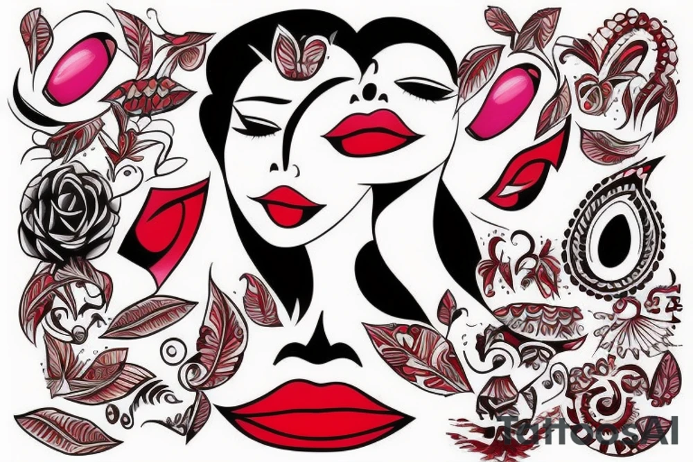 woman with red lipstick tattoo idea