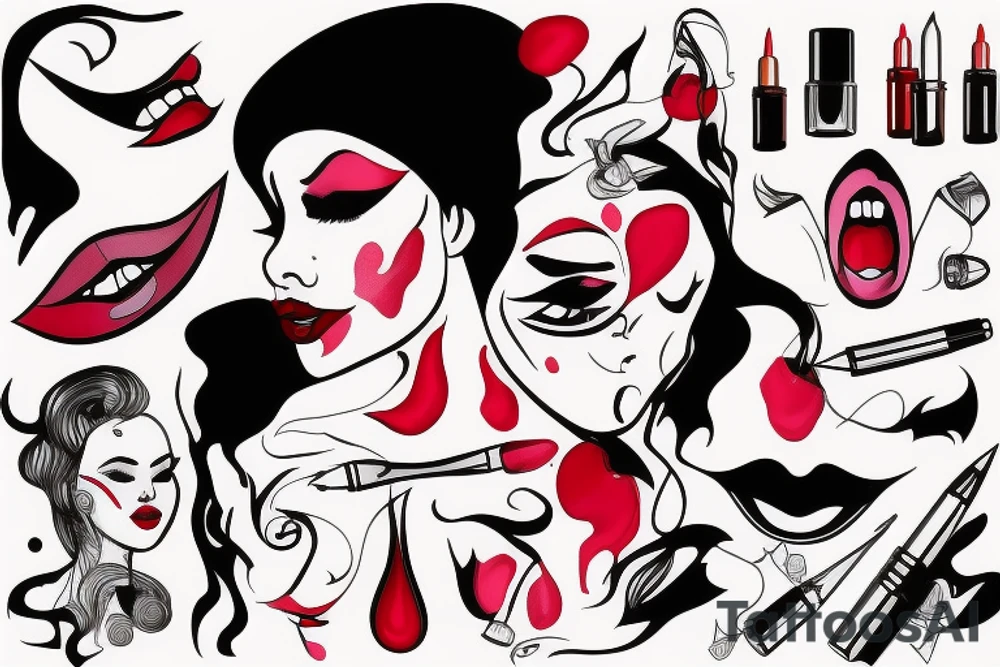 woman with red lipstick tattoo idea