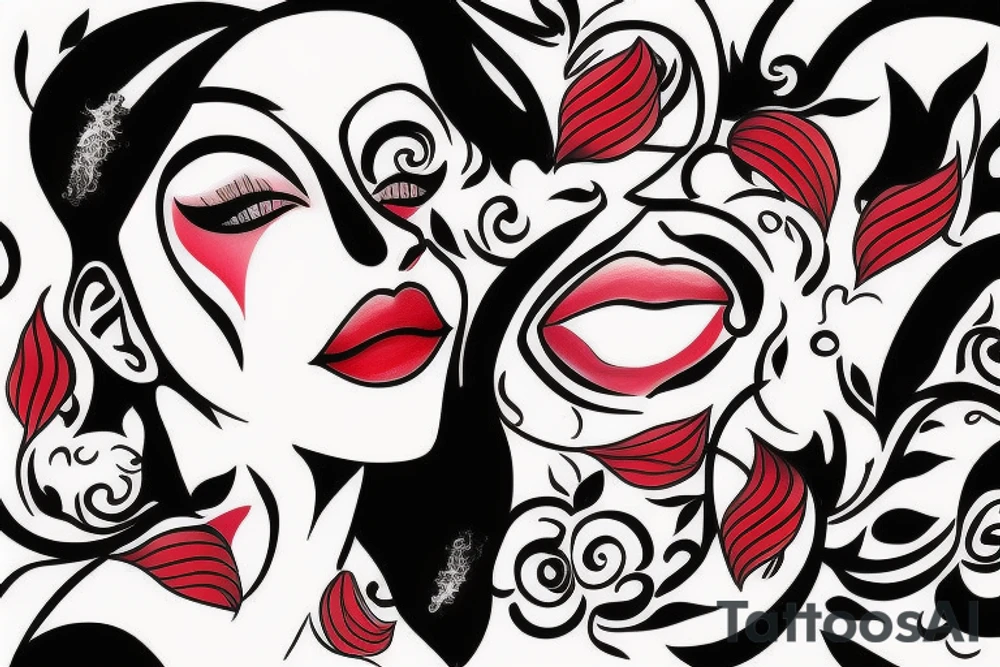 woman with red lipstick tattoo idea