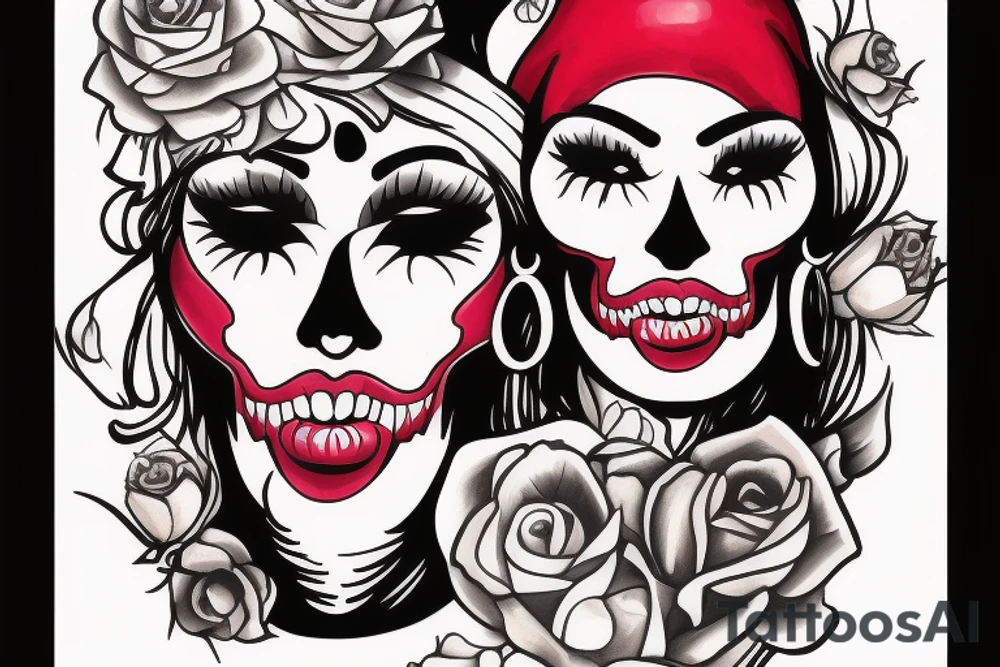 woman with red lipstick and skull tattoo idea
