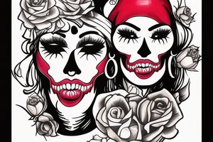 woman with red lipstick and skull tattoo idea