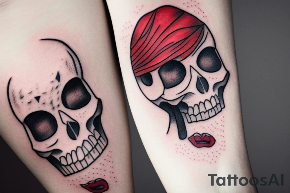 woman with red lipstick and skull tattoo idea
