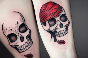 woman with red lipstick and skull tattoo idea