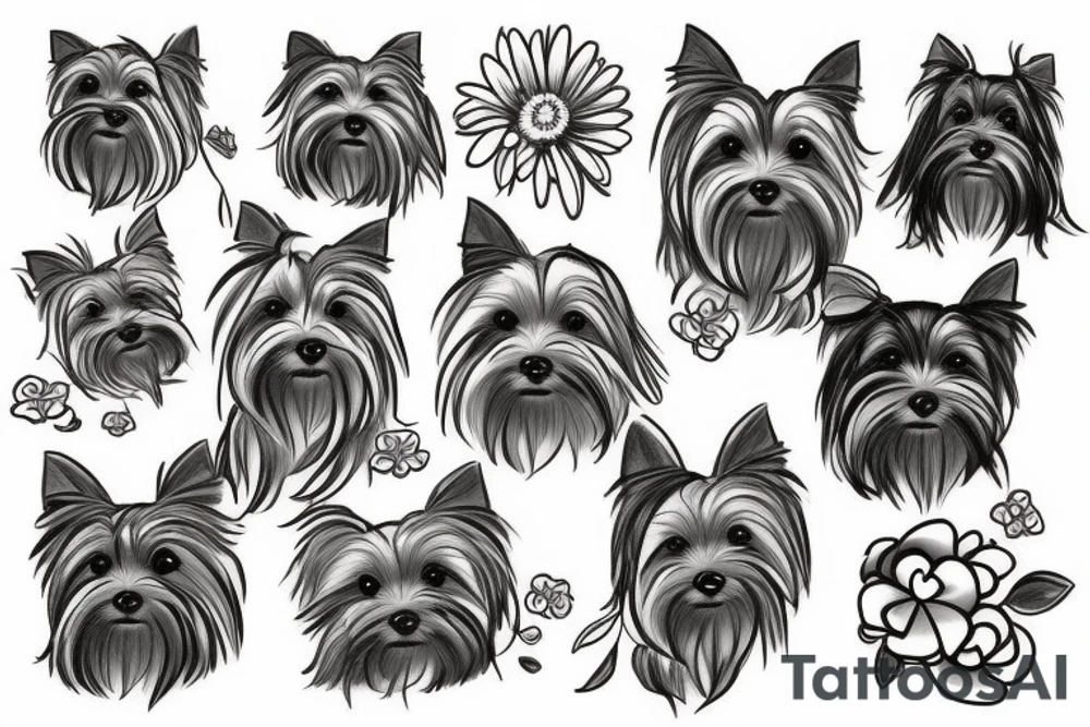 yorkie with flowers around it tattoo idea