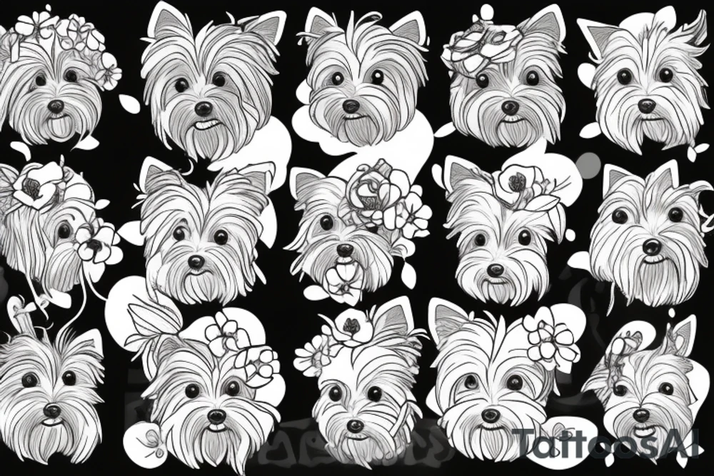 yorkie with flowers around it tattoo idea