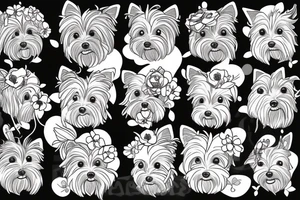 yorkie with flowers around it tattoo idea
