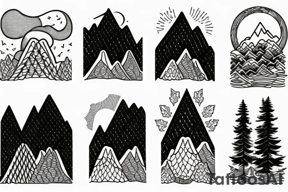 Mountains with trees tattoo idea